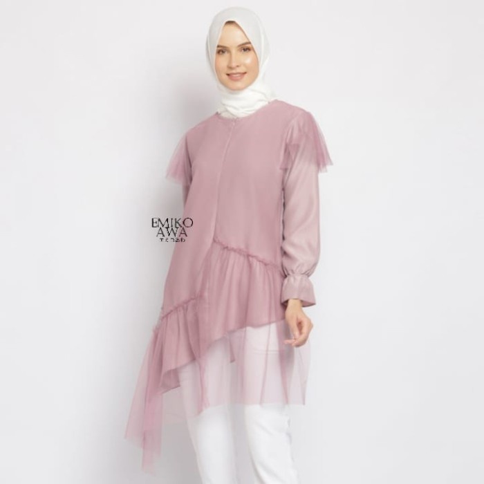 Tunik Wanita Simple Corak Katun Casual Modern Muslim Q2X2 Kekinian Salur Rajut Merk Formal Premium P