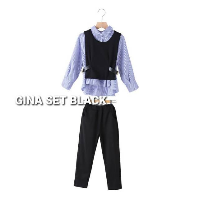 GINA SET / SETELAN KEMEJA PUTIH JEANS ANAK PEREMPUAN IMPORT KOREA MURAH KEREN BAGUS