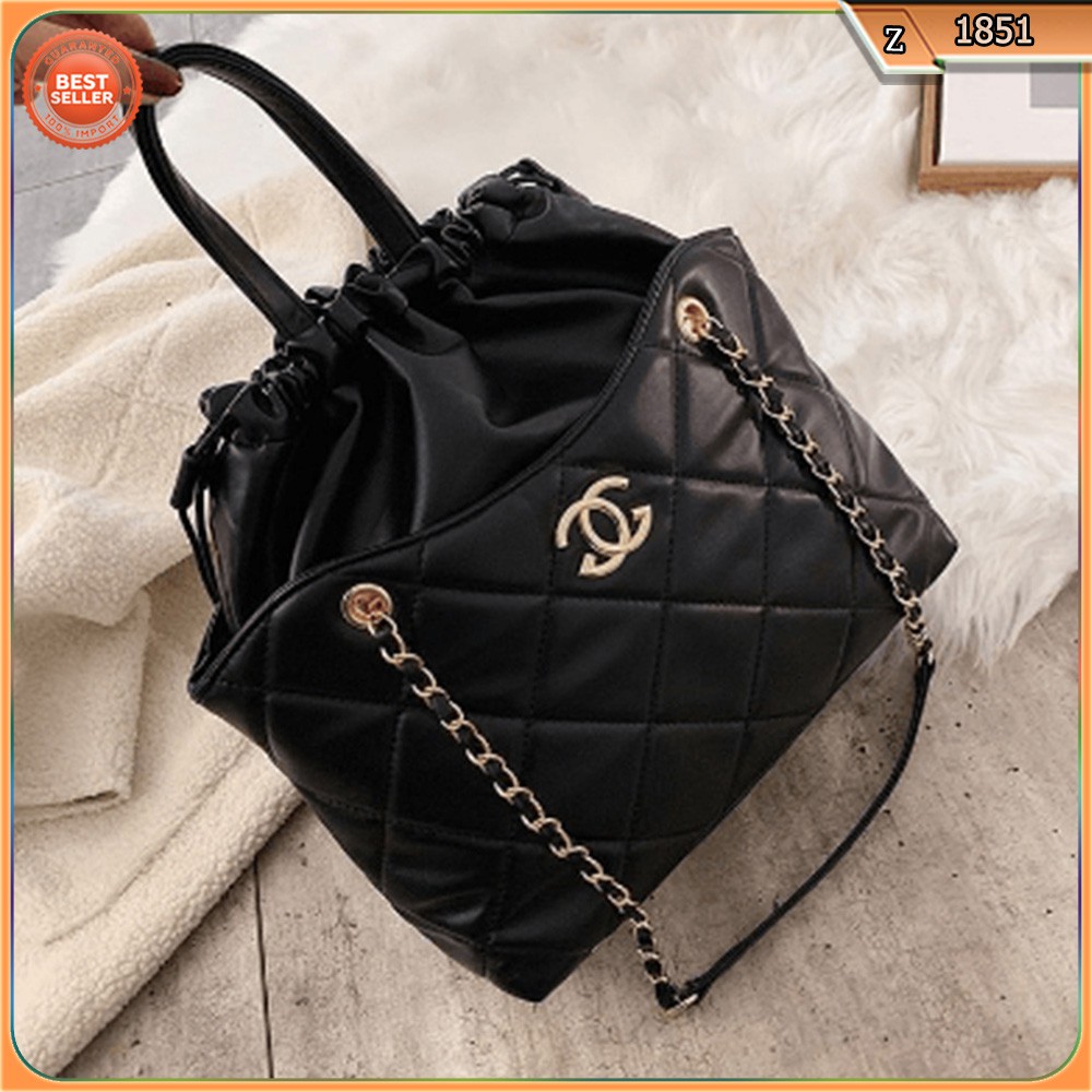 ⏩TBS⏪ Z 1851 (1KG BISA 2PCS) TAS SELEMPANG RANTAI SERUT CHANEL MOTIF GARIS FASHION WANITA IMPORT