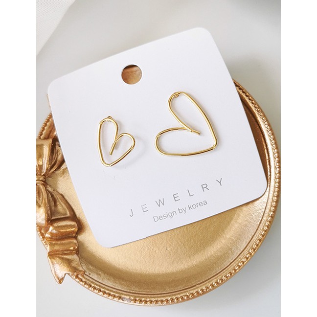 LRC Anting Tusuk Fashion Golden Geometric Line Heart Stud Earrings D98813