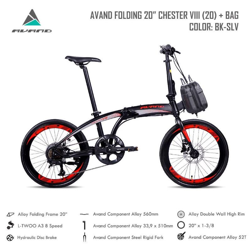 Sepeda Lipat Folding Bike Avand Chester VIII Ban 20" Plus Tas