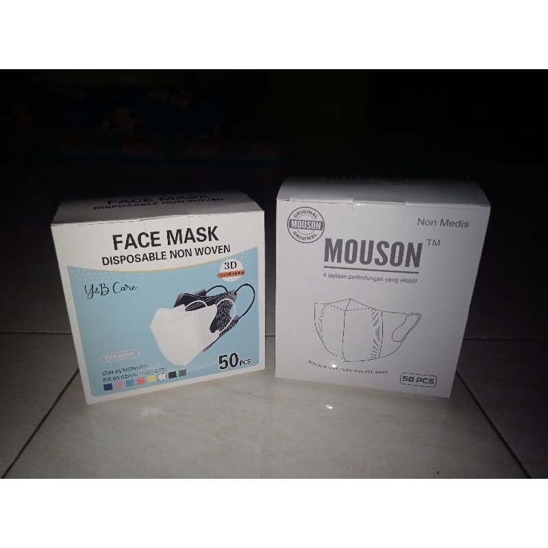 Masker duckbill 3 ply earloop y&b care/ mouson 50pcs / kediri