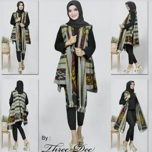 Cardigan tenun motif toraja abu