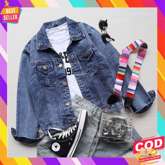 Jaket Jeans Wanita Terbaru 2022 Jens Jins Kekinian 2021 Cewek Oversize Standar Jaket Jeans Snow Blue