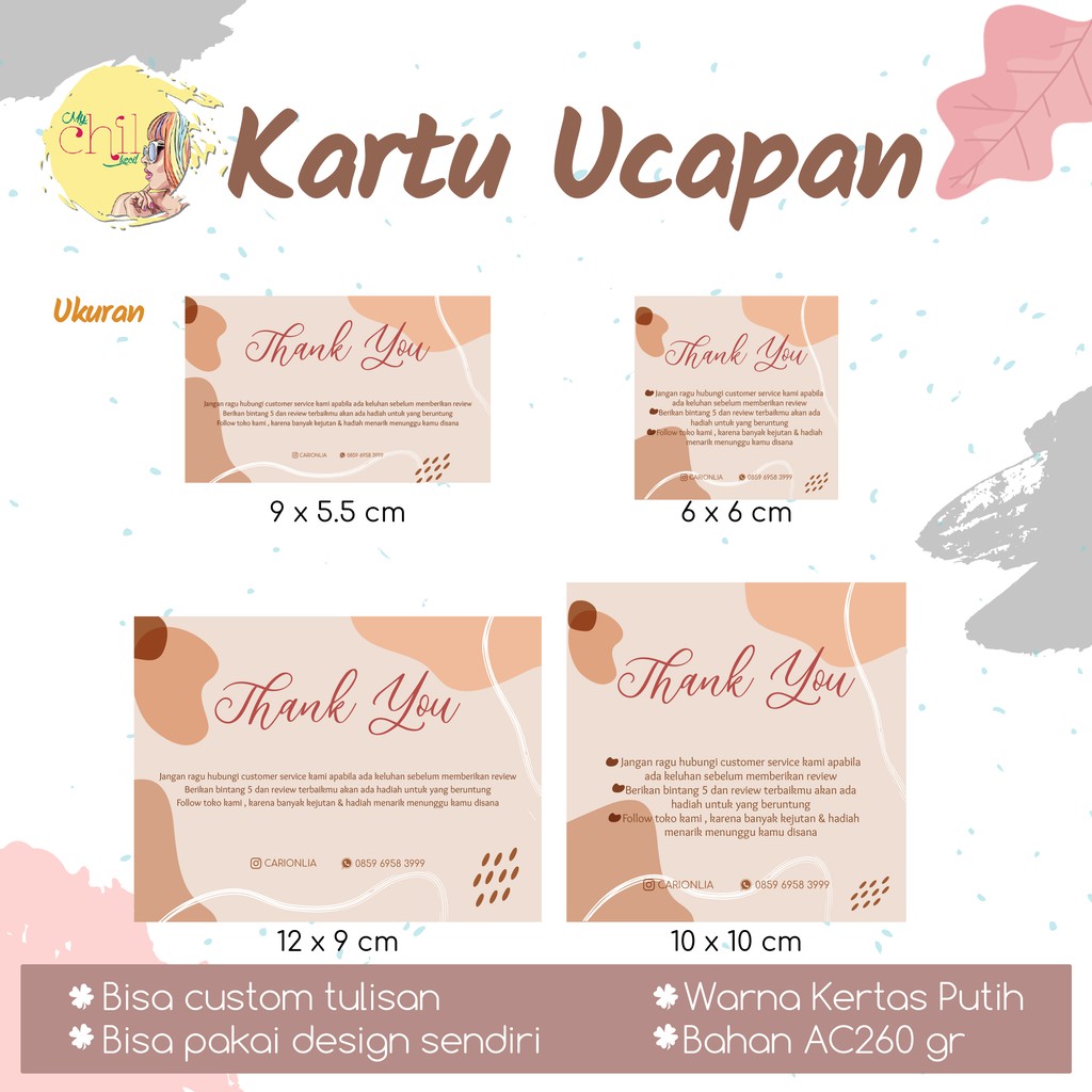 kartu ucapan thank you card custom thank you card