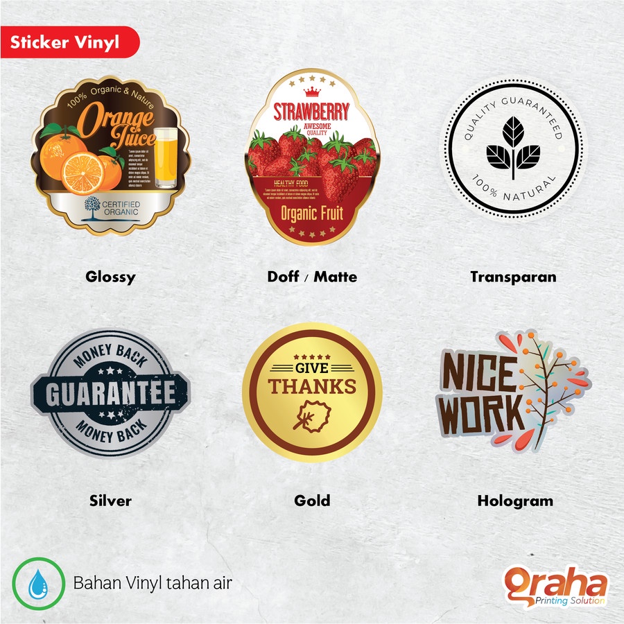 

Cetak Stiker Vinyl A3 Glosy / Doff / Transparant (Print + Cutting)