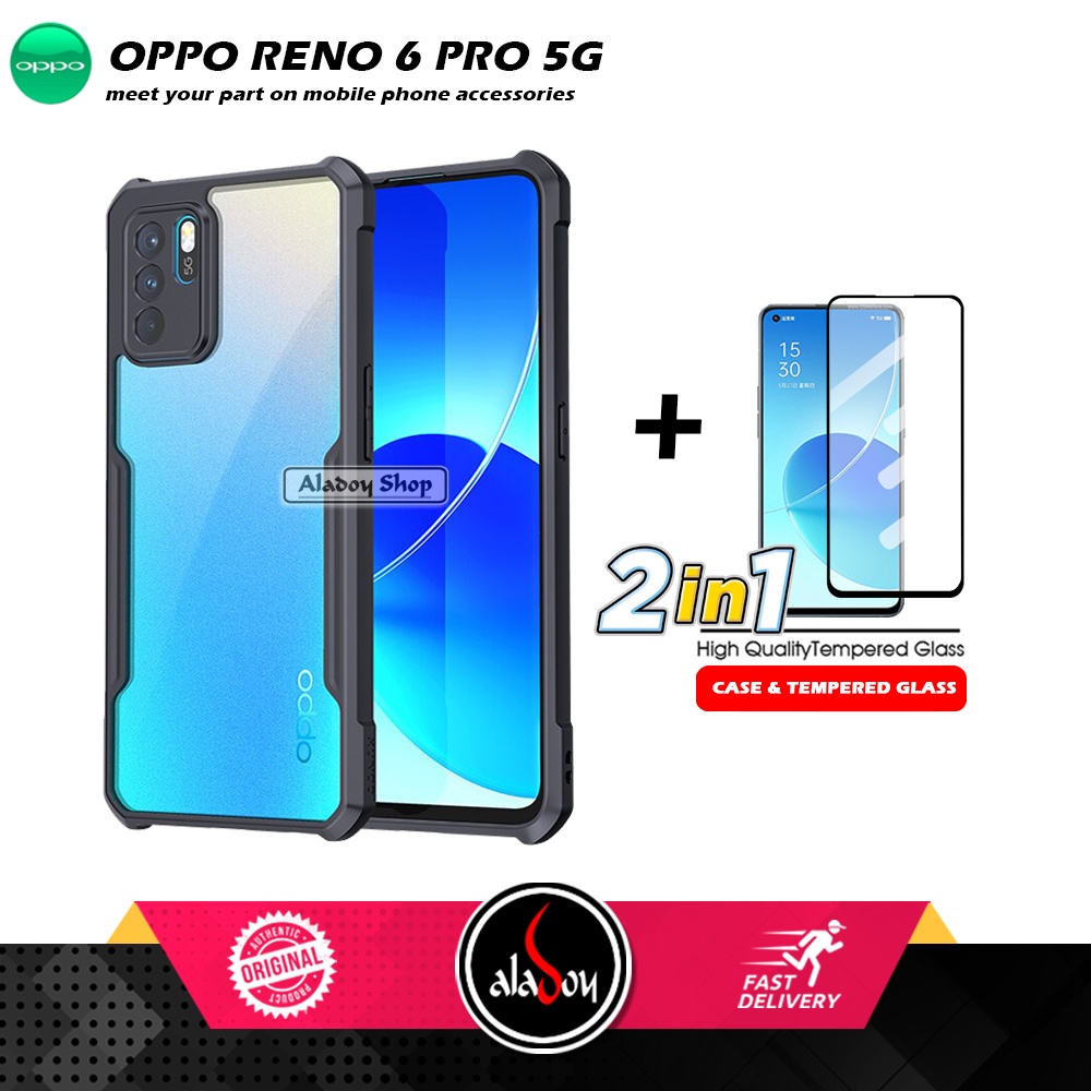 PAKET 2 IN 1 Case Oppo Reno 6 Pro (5G) Armor Fusion Transparent Prmium Casing Free Tempered Glass