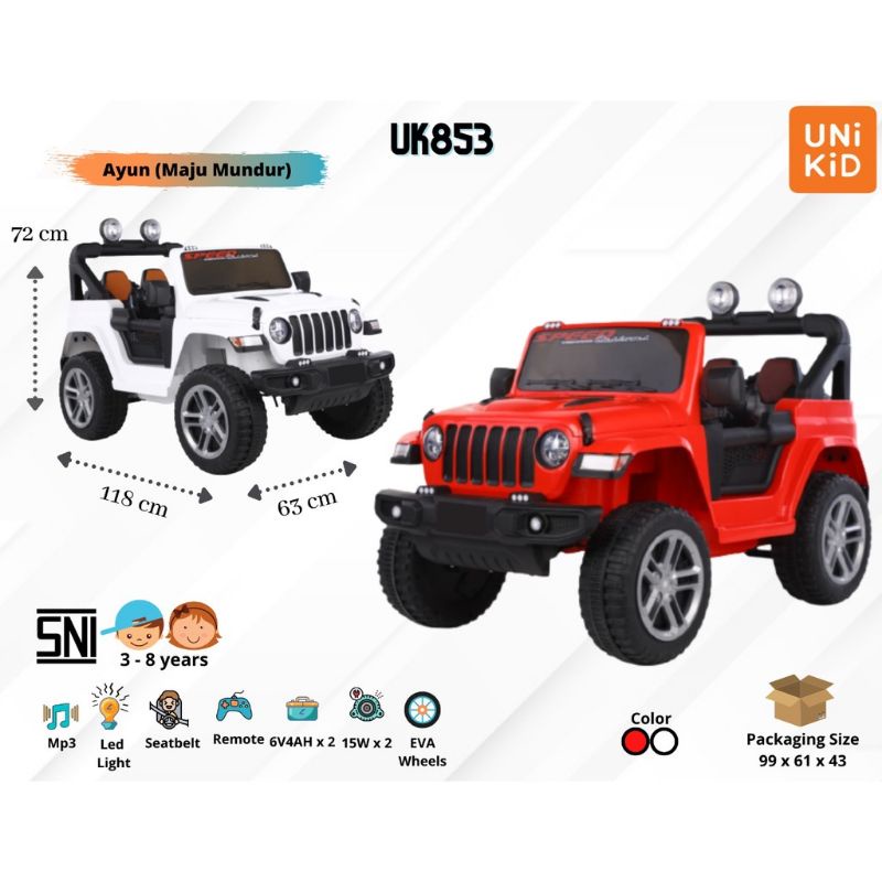 Mobil Aki Mainan Anak Unikid Jeep Jumbo UK 851/ 853 / 720 Ban Karet-2