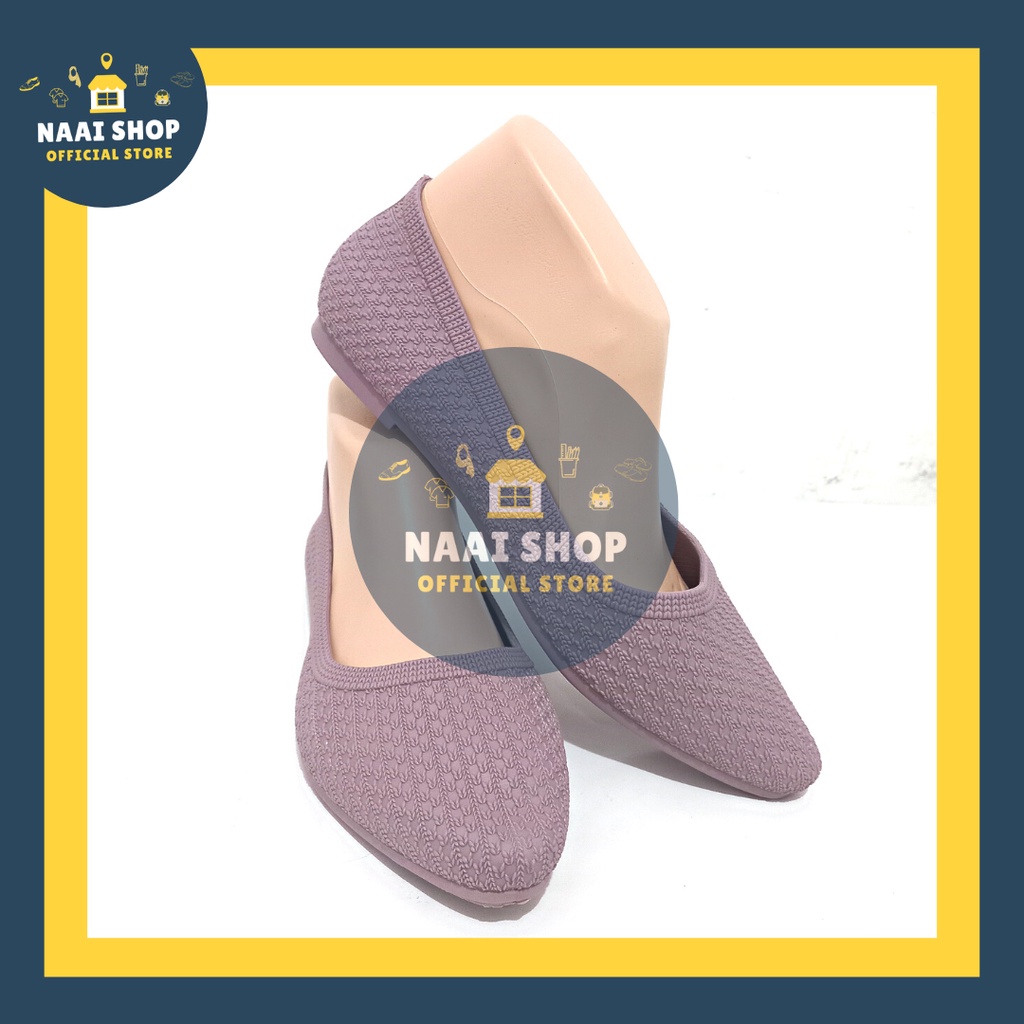 Sepatu Flat Karet Wanita Motif Salur Soft Color Size 36-40 Flat Shoes Jelly Import Premium Outfit Fashion Casual Slip On Cewek Korea Style Murah Selop Kerja Kuliah Sekolah Kekinian Slop Kasual Terbaru Pantofel Hak Rendah Terlaris Karis 568 Naai Shop