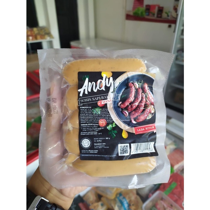 

Andy Sosis Sapi Bakar Bratwurst Mini Lada Hitam 500gram Isi 10 pcs