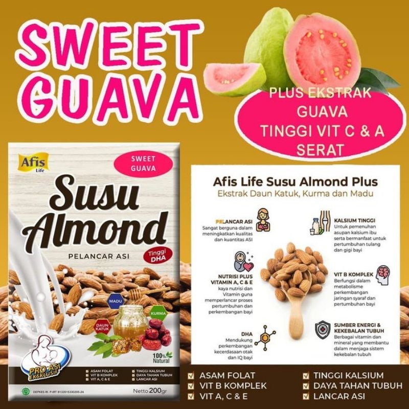 Afis Life Susu Almond Sweet Guava 200gr/pelancar Asi