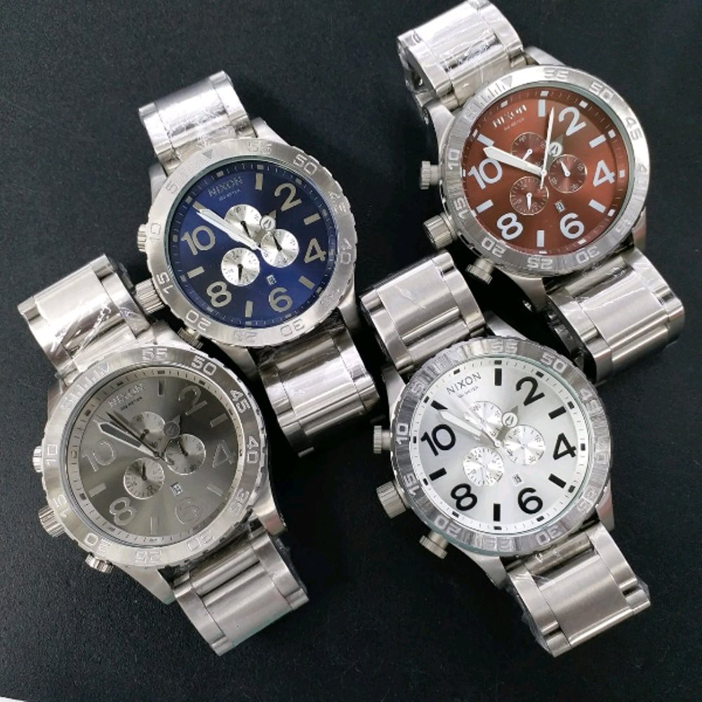 Jam Tangan Pria Nixon silver 50mm stainless steel solid japan myota batrai Premium