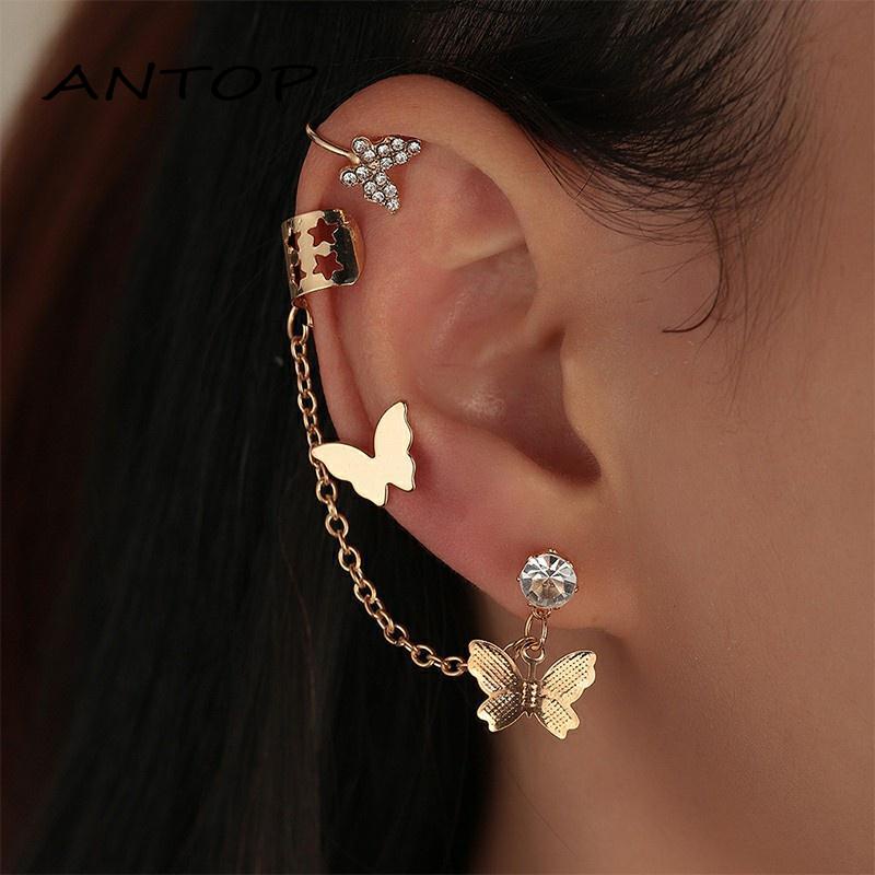 Butterfly Anting Klip Bentuk Kupu-Kupu Bahan Alloy