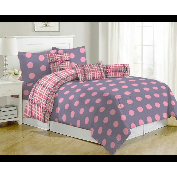SPREI/SEPRAI FATA MOTIF BARU PINK POLKADOT UK KING 160/180X200CM