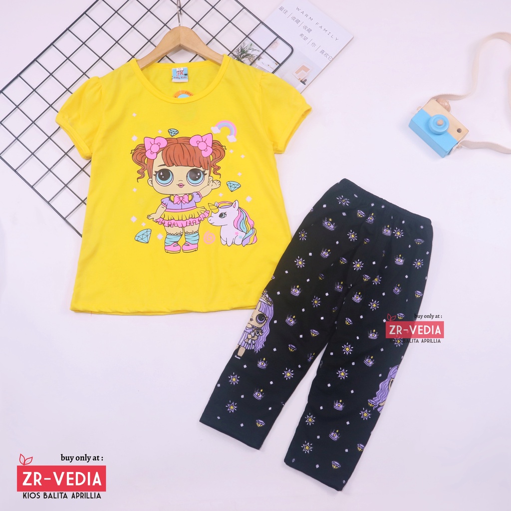 Setelan DOLL uk 2-6 Tahun / Baju Anak Karakter Legging Perempuan Celana Atasan Kaos Import