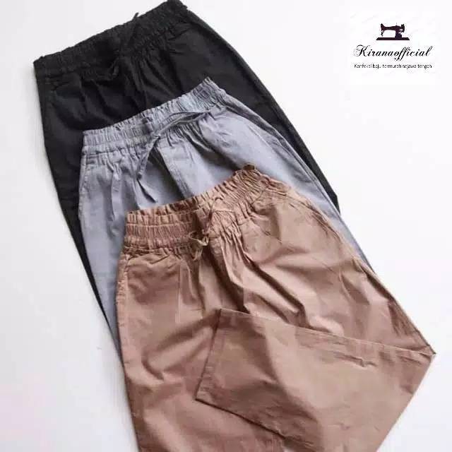 BAGGY PANTS TWILL COMBED (HALUS dan TEBAL) Pinggang Full Karet Anti Begah
