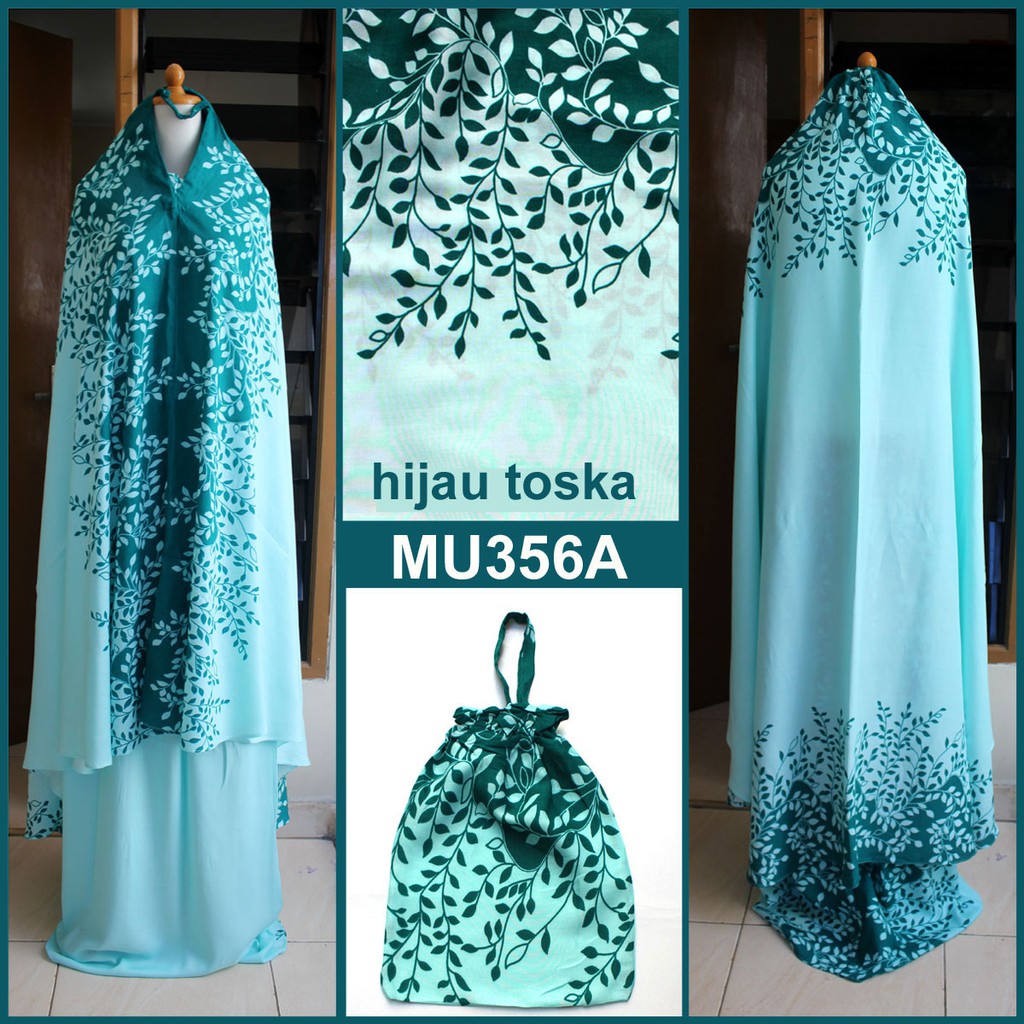 PROMO Mukena Bali Semi Jumbo Katun Rayon Daun Kecil - MU356A (Hijau Toska)