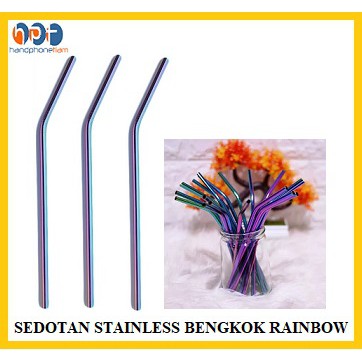 SEDOTAN STAINLESS STEEL MODEL BENGKOK WARNA  RAINBOW STRAW 