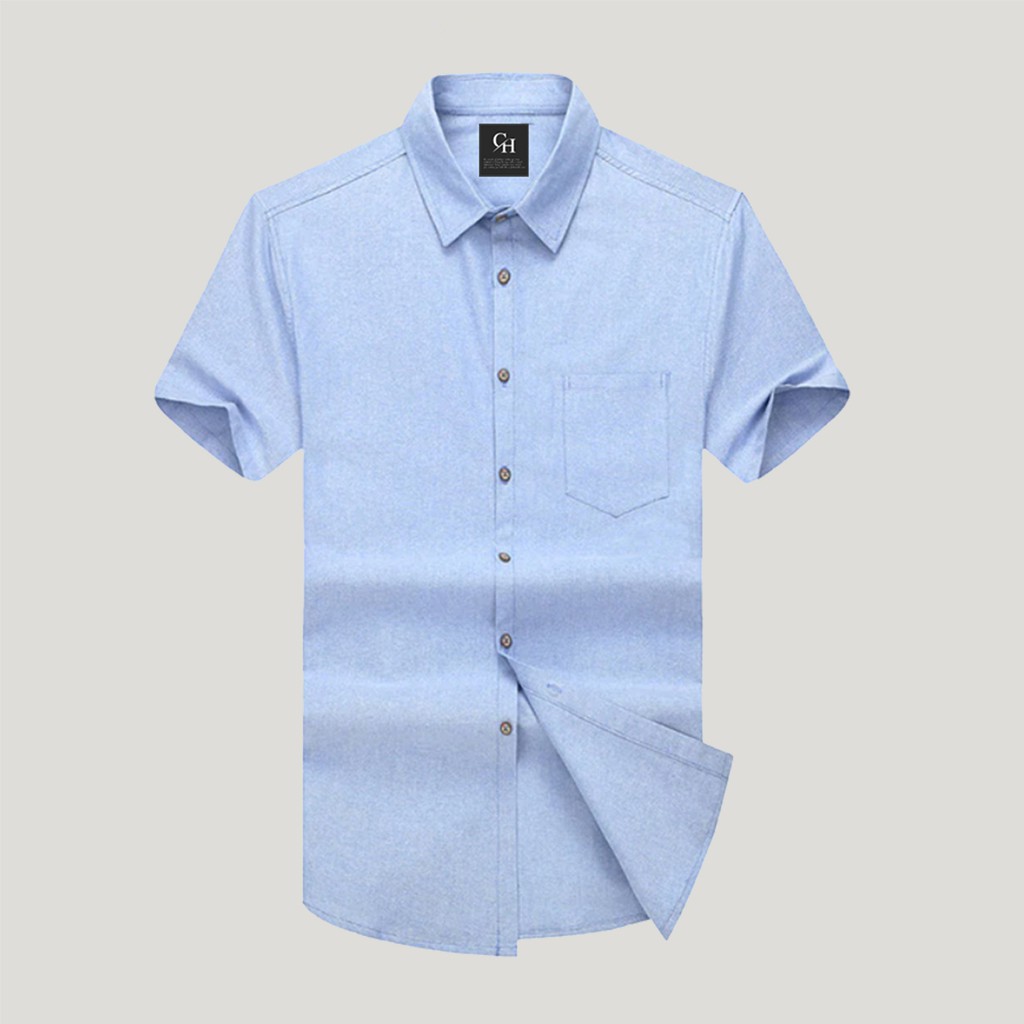 Kemeja Pria Warna Biru Muda Polos VISCO Lengan Pendek Hem Pria Casual Formal Original Bandung