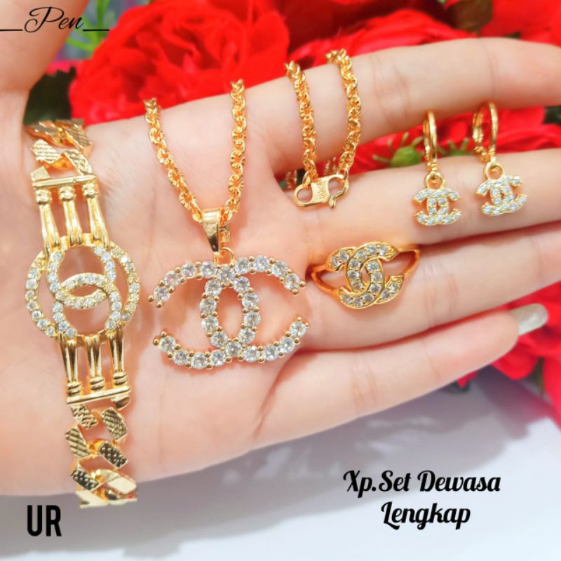 Set Dewasa permata zircon perhiasan emas korea,tidak karat *COD*