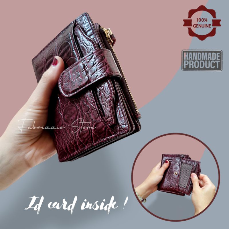 dompet wanita pendek multifungsi kulit asli croco slot kartu bisa dilepas