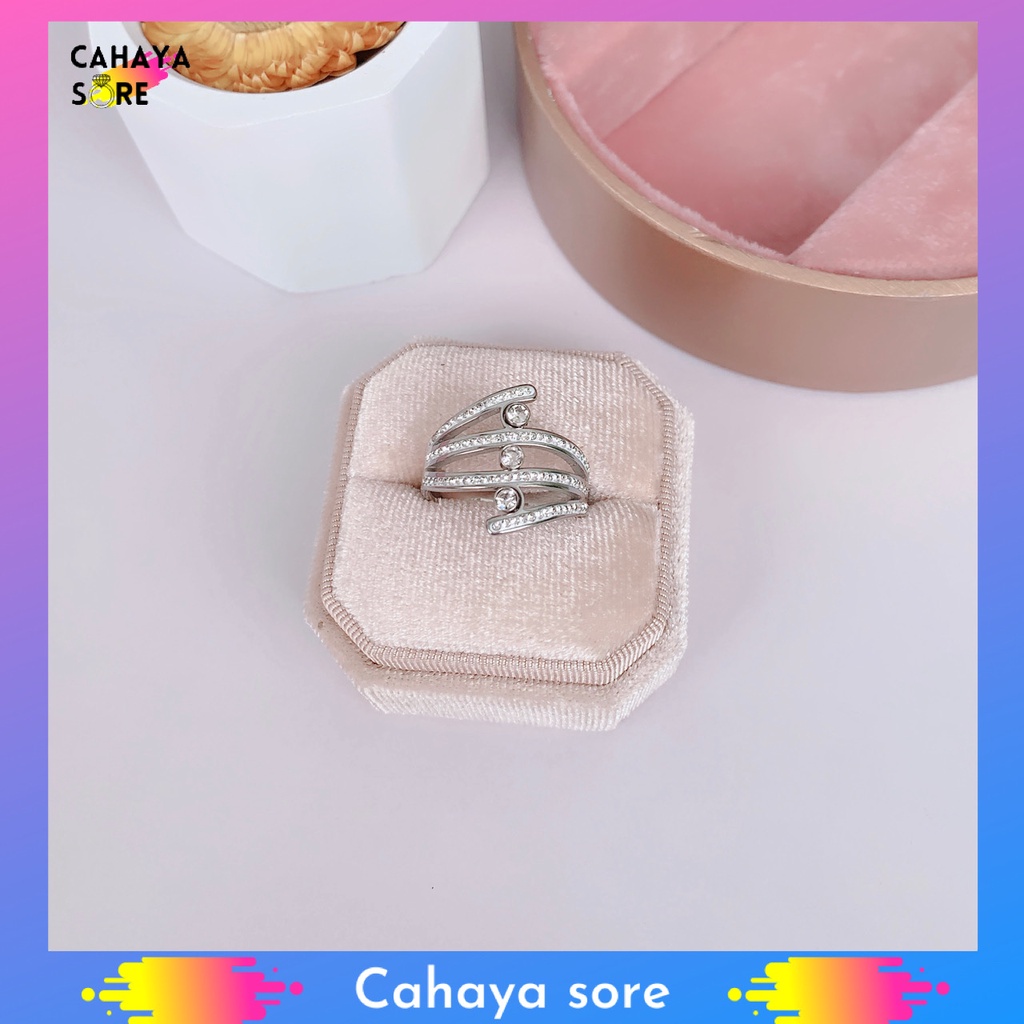 Cincin Titanium Rose Gold Silver Cincin Dewasa Model Permata CD47