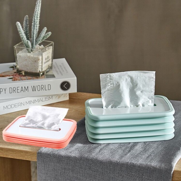 Kotak Tisu Flexibel Tempat Tisu Lipat Kotak Tissue Foldable Silicone Lifting Tissue Box Serbaguna