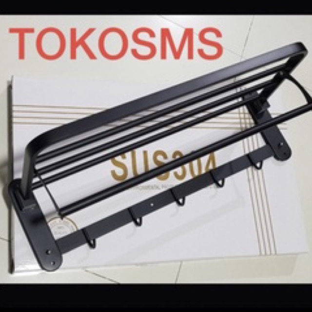 rak handuk stainless Black lipat 5 baris towel bar stainlis HITAM baju