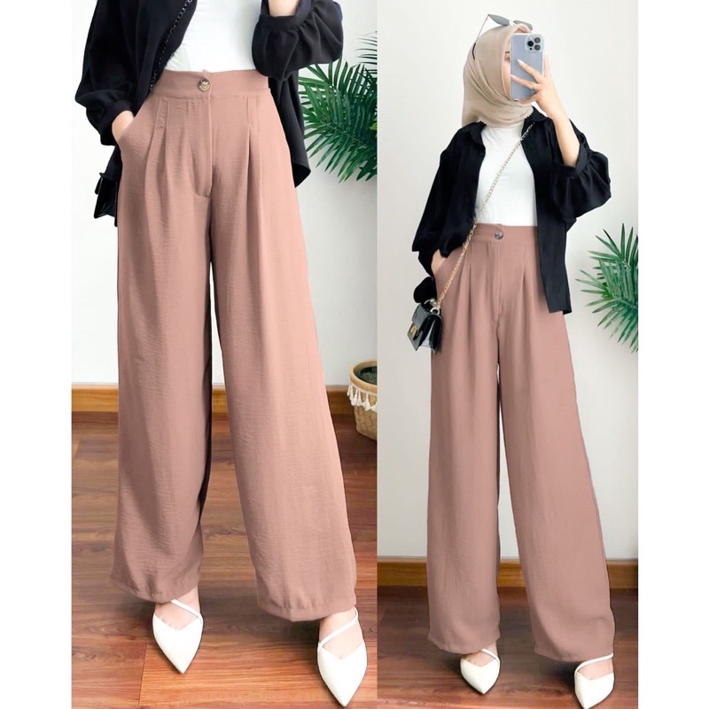 Celana Kulot Crinkle Highwaist Wanita Loose Cullote Zada Kulot Kancing