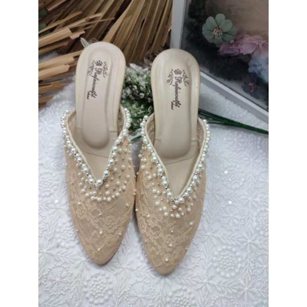 sepatu wanita rumelia cream 4cm kaca