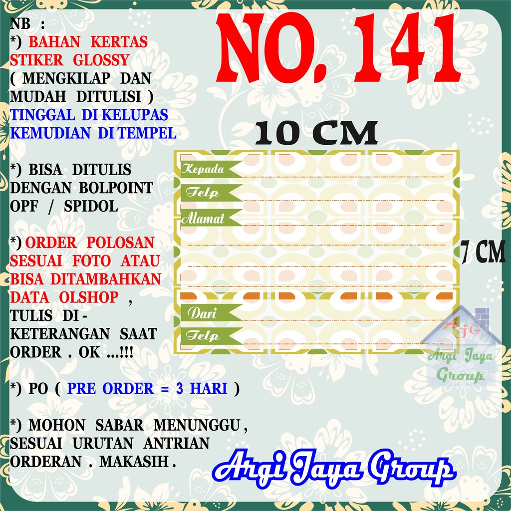 

Stiker Pengiriman - Sticker Alamat Olshop Murah Nomer 141 - 10x7 cm - Glossy