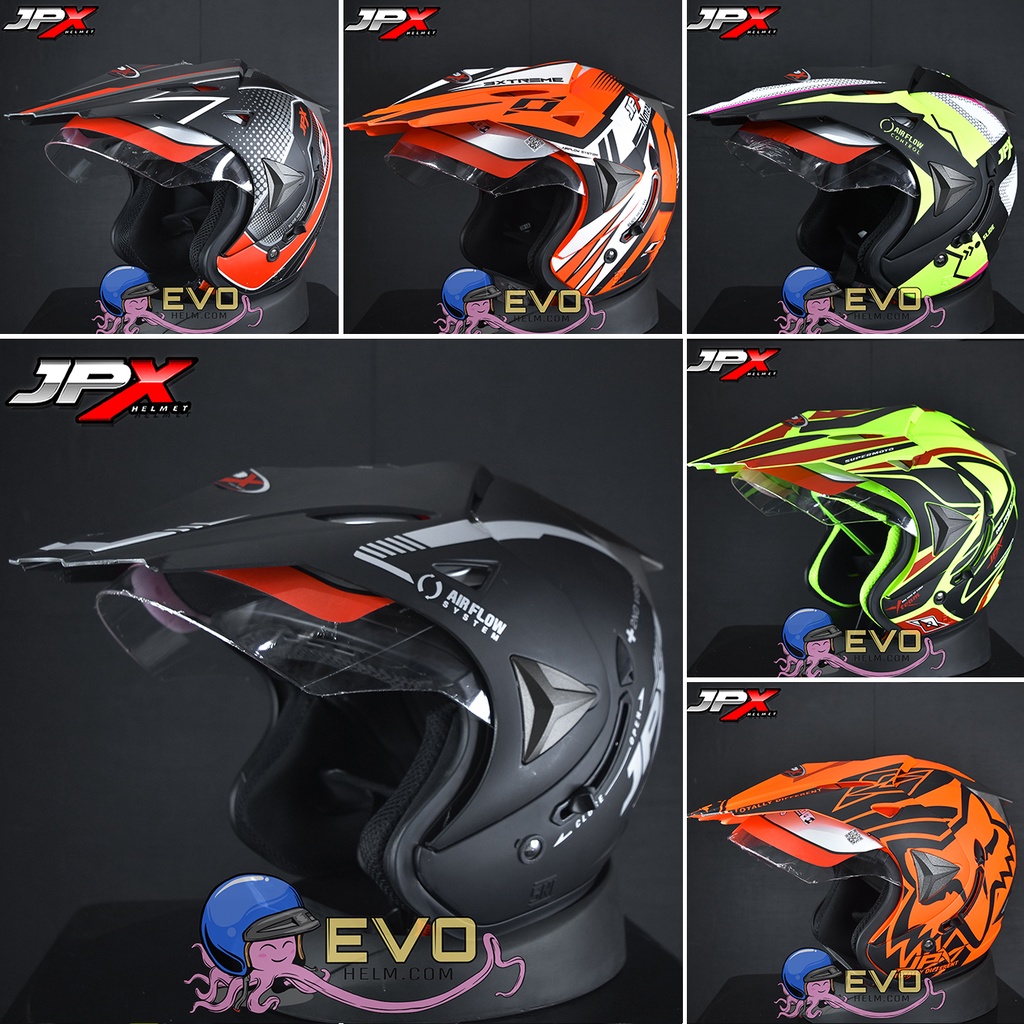 HELM JPX SUPERMOTO SOLID BLACK DOFF ORIGINAL HELM JPX HALFFACE JPX SUPERMOTO SUPREME DOUBLE VISOR