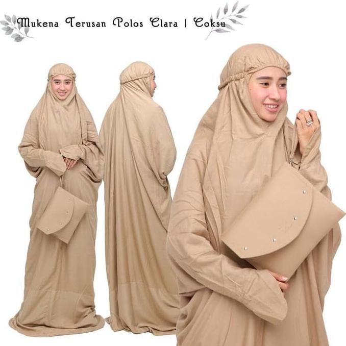 MUKENA DEWASA BALI TERUSAN POLOS CLARA COKLAT SUSU