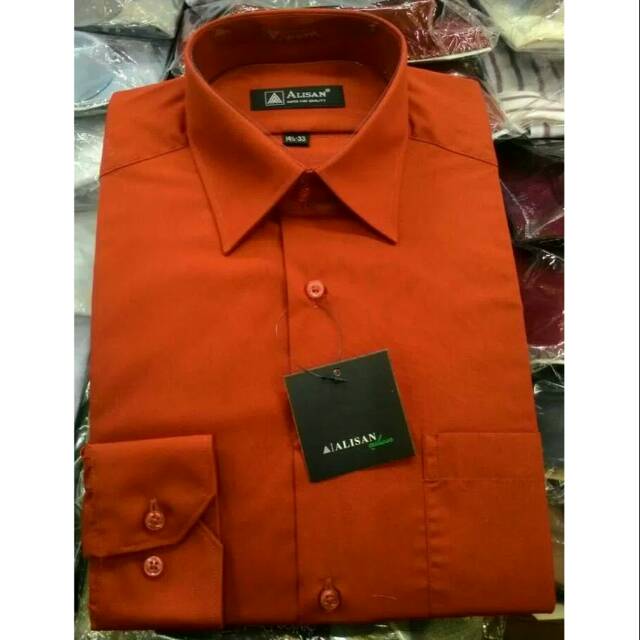 Kemeja Alisan polos panjang Merah bata 3
