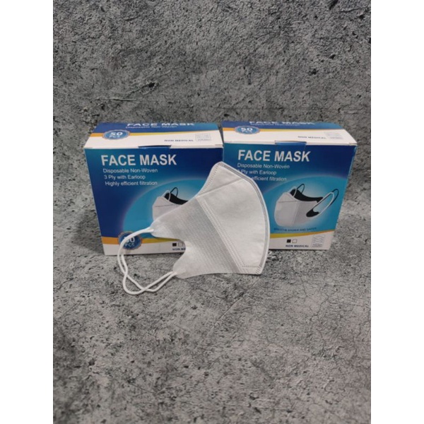 face mask / masker duckbill disposable non-woven 3ply isi 50 earloop