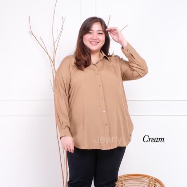 Atasan Kemeja Wanita Polos Katun Rayon Cream Krem Busui Hamil Kantor Kuliah Sidang Blezer