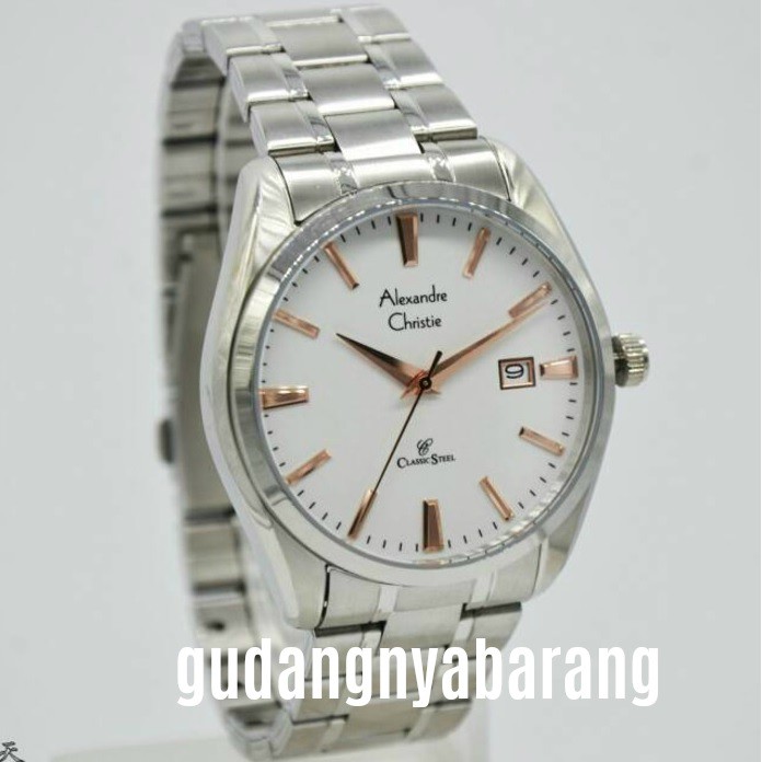 Jam Tangan Pria - Cowok - Laki Alexandre Christie AC 8515 Silver Rosegold Original