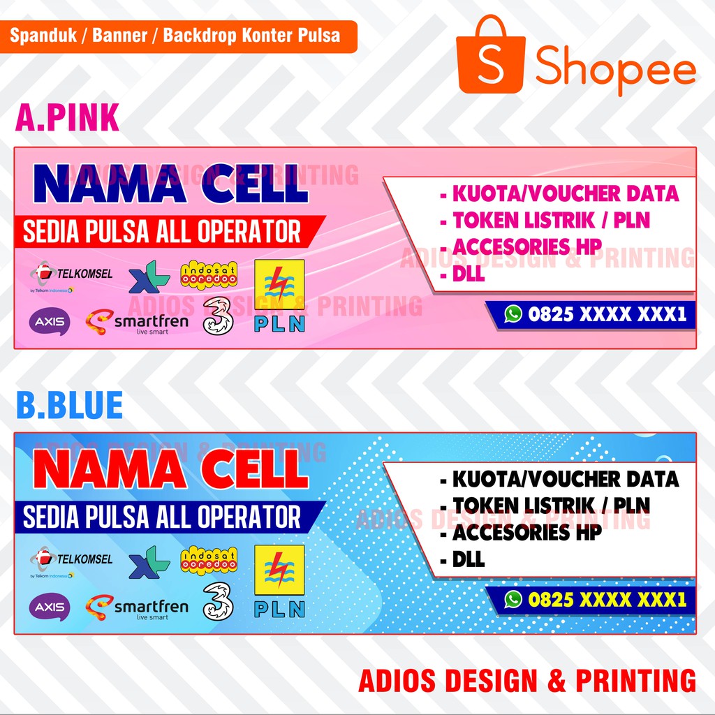 Spanduk / Backdrop / Banner Pulsa / Banner Konter Model Pink dan Blue