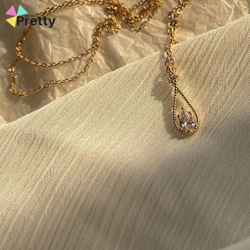 Fashion Indah Water Drop Zircon Kalung Wanita Sederhana Temperamen Rantai Klavikula - PD