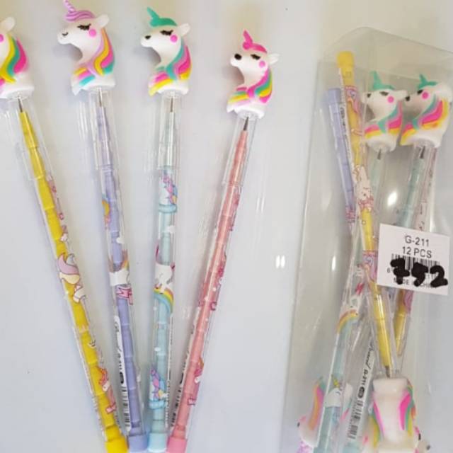 

12pcs Pensil Unicorn / Pensil Lantu Unicorn / Pensil Isi Cabut / Pensil Lantu