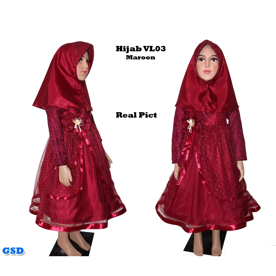 Hijab VL 01 - 04 KIDS/Promo Baju Dress /Dress Anak Ngaji /Pakaian Murah/Syari Anak + Hijab/Gaun Anak