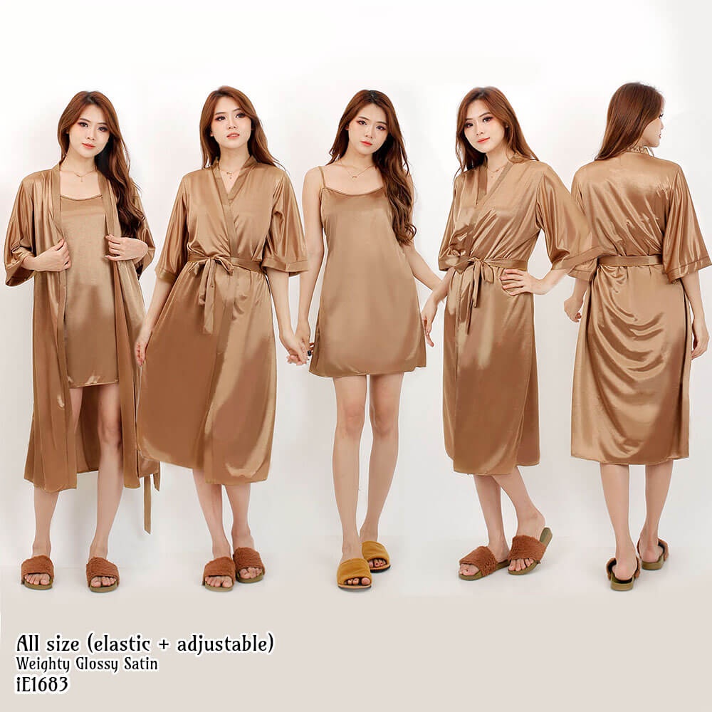 FOLVA Kimono 3/4 Set Tanktop Bridesmaid Baju Tidur Wanita Satin all size