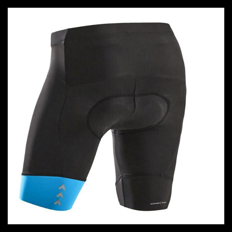Btwin Celana Pendek Bersepeda 100 Pria Hitam Biru Decathlon - 8544588 - S