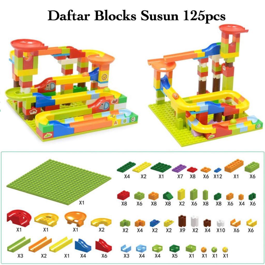 [FUNNY]125pcs Mainan Anak Balok Susun Classic Set Bola Dan Rail