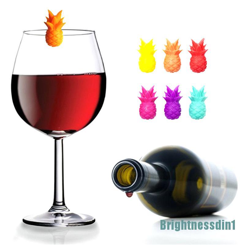 6 Pcs Label Penanda Gelas Wine Desain Nanas Bahan Silikon Charms