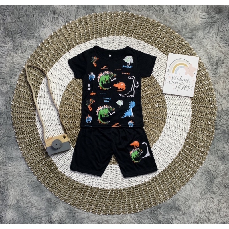 BAJU STELAN ANAK - ANAK UNISEX / KAOS DAN CELANA DINO TREE USIA 0 BULAN - 7 TAHUN