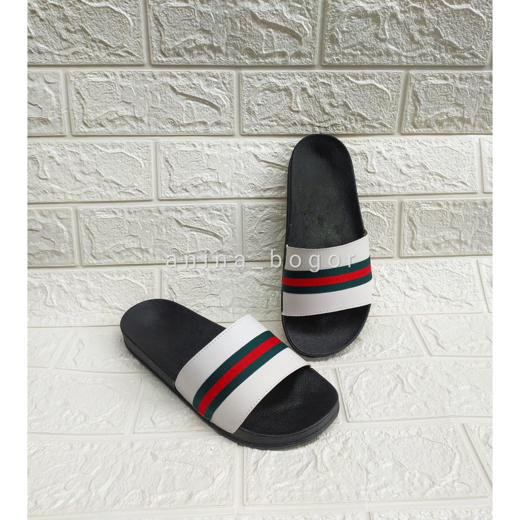 SANDAL SELOP WANITA PLAT WEBING/SENDAL SELOP PRIA/SELOP SANDAL/SendaLs Slide/Sandal Slop Urban Bahan Semi Leather Santai Nyaman Jalan NgemalL HangOut-Putih