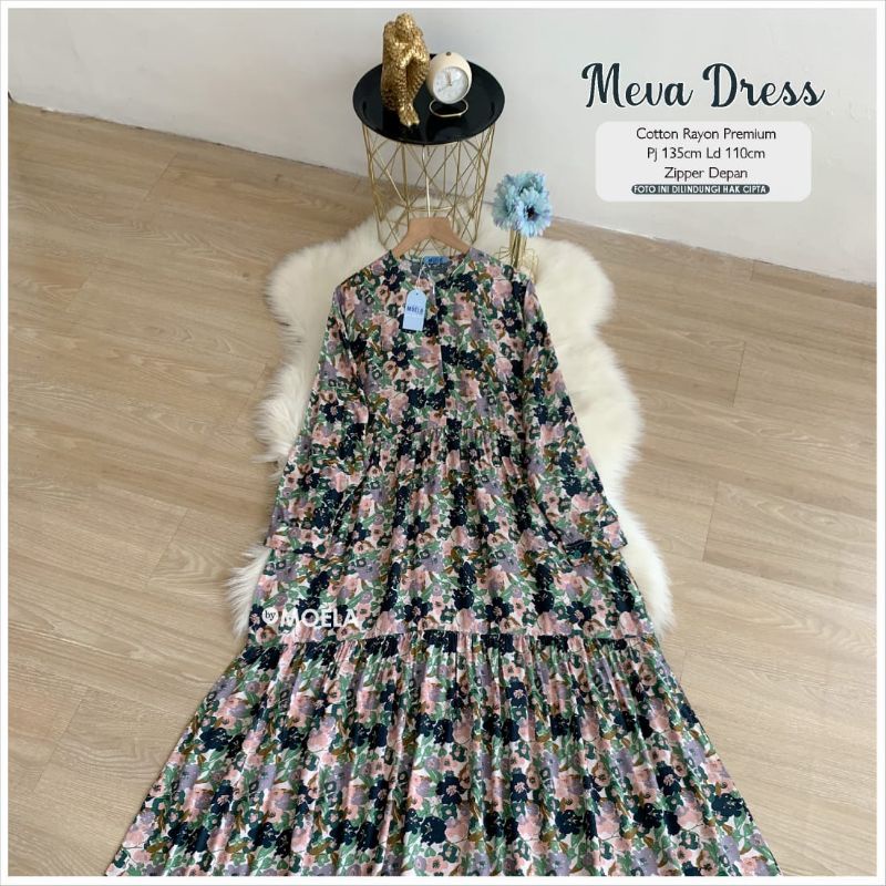 Lazea Faya Meva Hibia Dress Gamis Jumbo Allsize Busui Premium Catton Rayon Original Ori Moela Berlabel-Meva