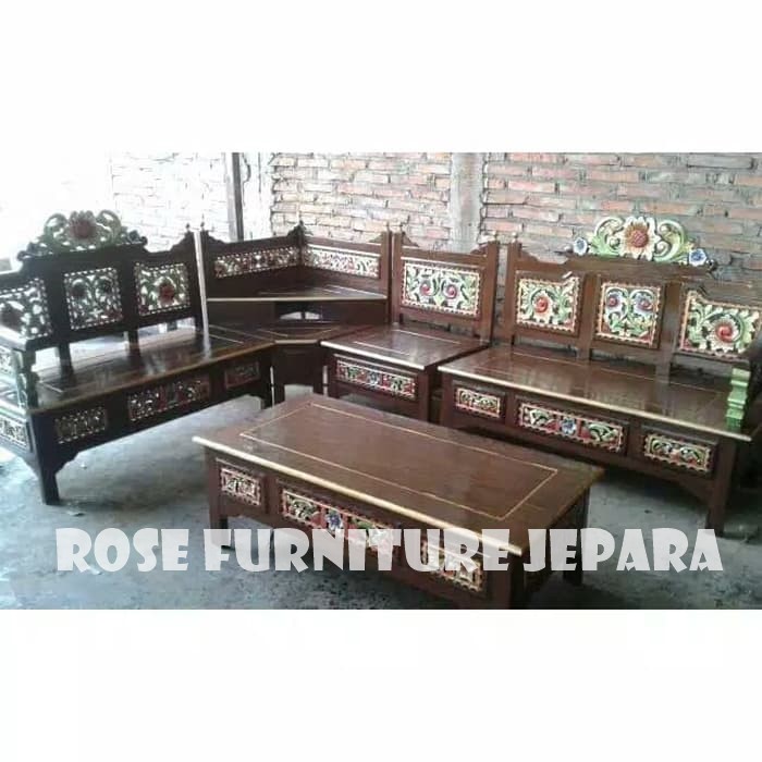 kursi tamu sudut, kursi sudut mahkota, kursi sudut jati