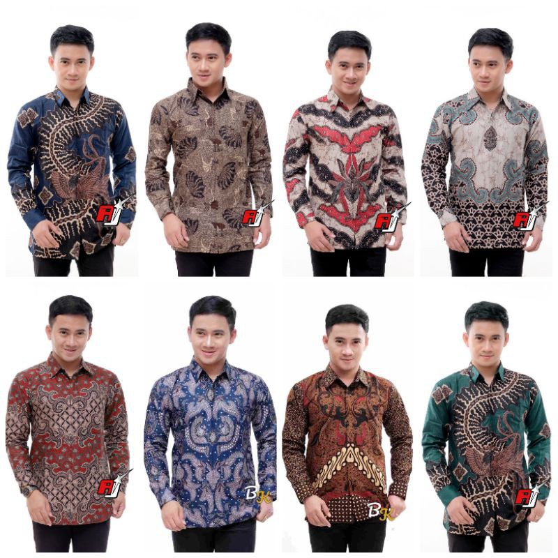 Kemeja Batik Pria Lengan Panjang Size M L Xl Xxl  Bswart Batik Hrb013 Kenongo Hem Panjang Padi